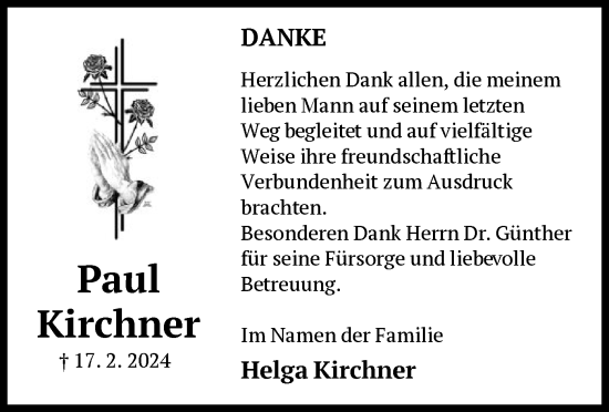 Todesanzeige von Paul Kirchner von OF