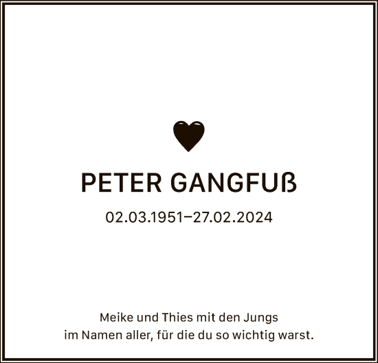 Todesanzeige von Peter Gangfuß von OF