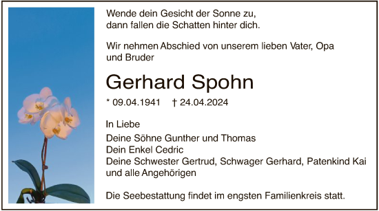 Todesanzeige von Gerhard Spohn von OF