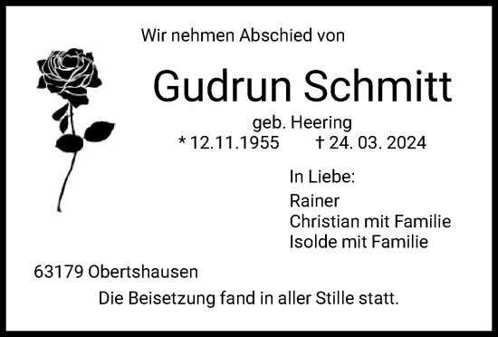 Todesanzeige von Gudrun Schmitt von OF