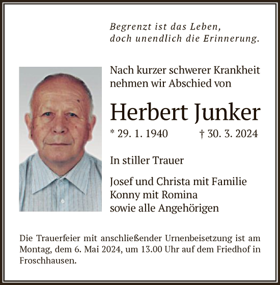 Todesanzeige von Herbert Junker von OF