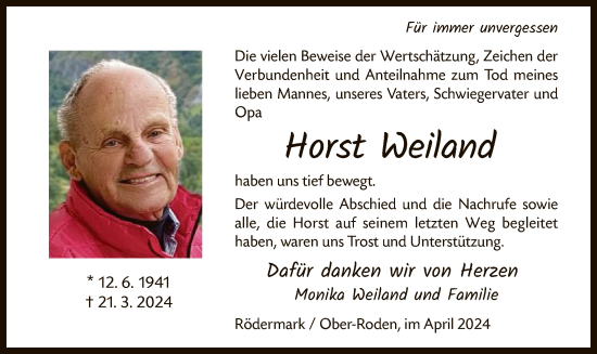 Todesanzeige von Horst Weiland von OF