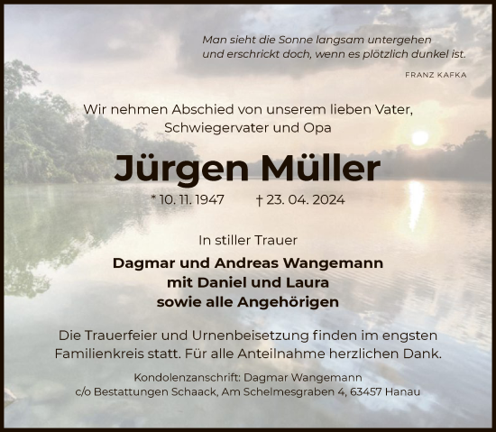 Todesanzeige von Jürgen Müller von OF