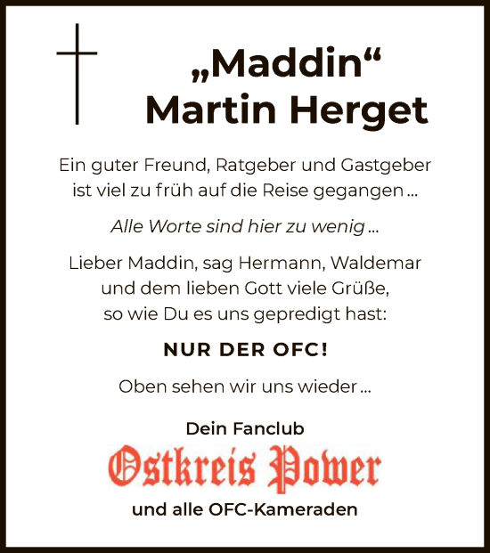 Todesanzeige von Martin Herget von OF