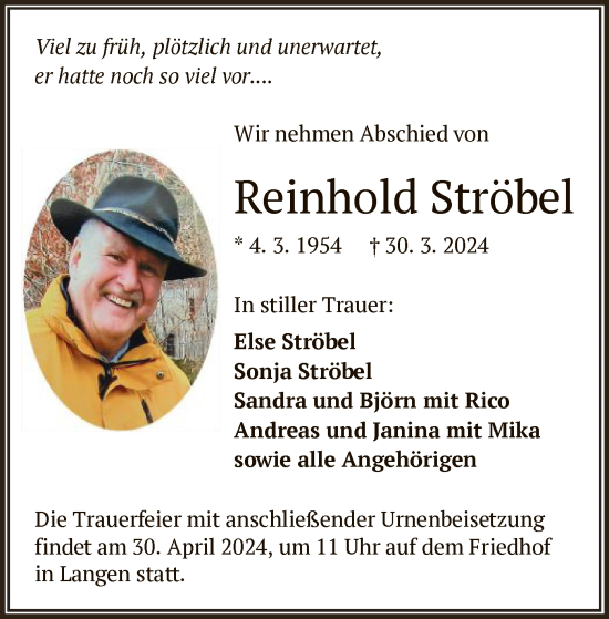 Todesanzeige von Reinhold Ströbel von OF