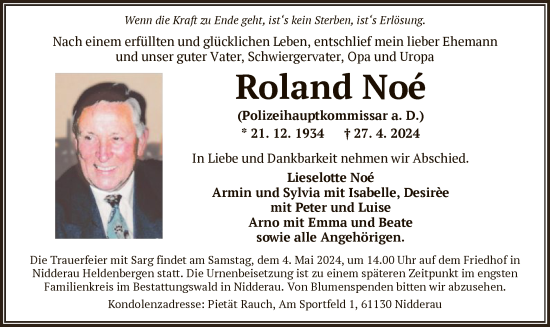 Todesanzeige von Roland Noe von OF