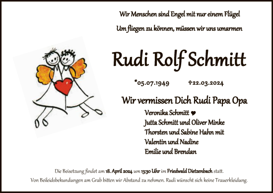 Todesanzeige von Rudi Rolf Schmitt von OF