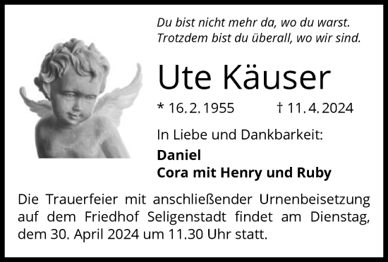 Todesanzeige von Ute Käuser von OF