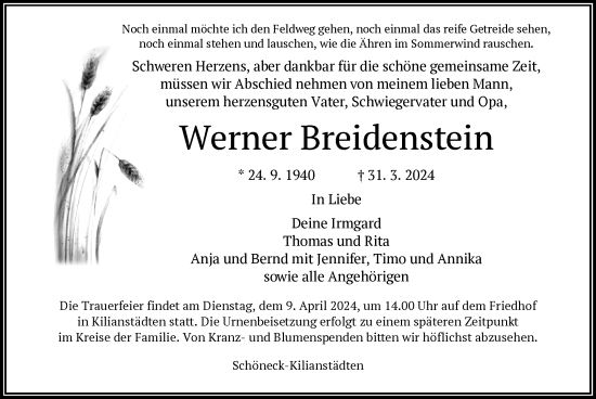 Todesanzeige von Werner Breidenstein von OF
