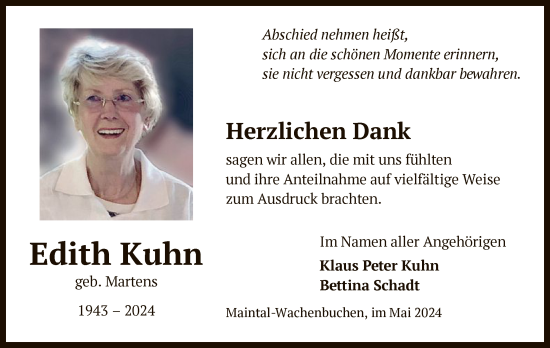 Todesanzeige von Edith Kuhn von OF