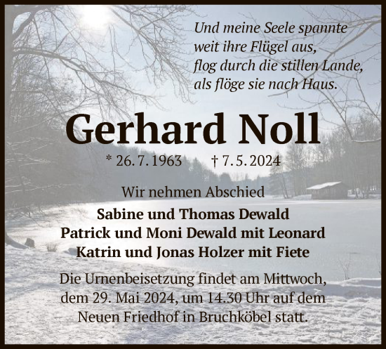 Todesanzeige von Gerhard Noll von OF