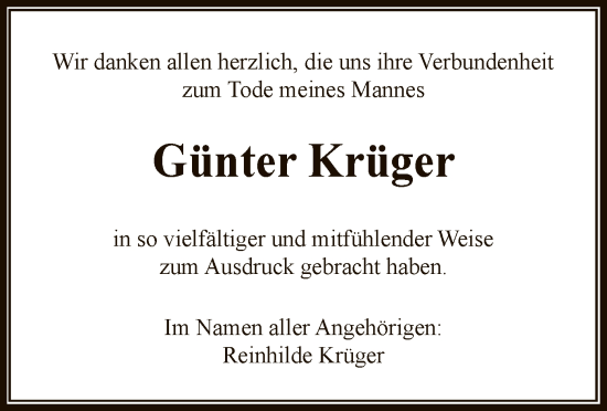 Todesanzeige von Günter Krüger von OF