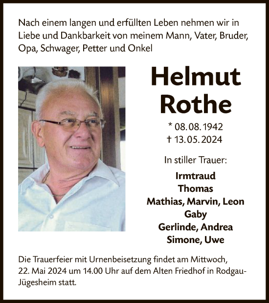 Todesanzeige von Helmut Rothe von OF
