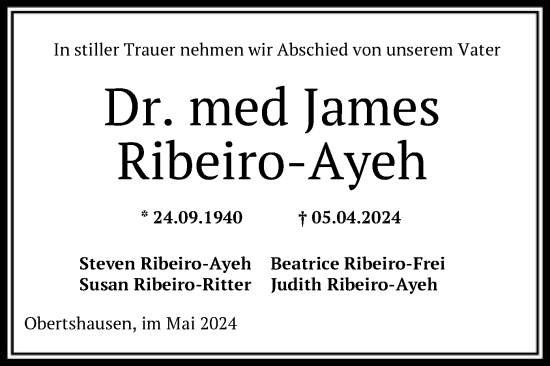 Todesanzeige von James Ribeiro-Ayeh von OF