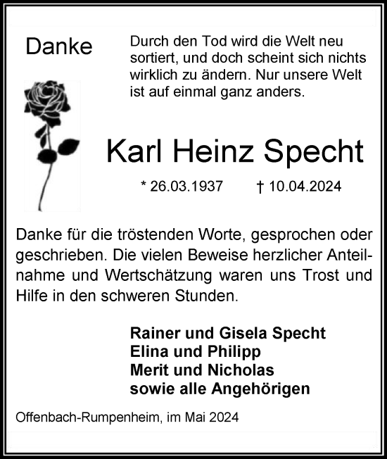 Todesanzeige von Karl Heinz Specht von OF