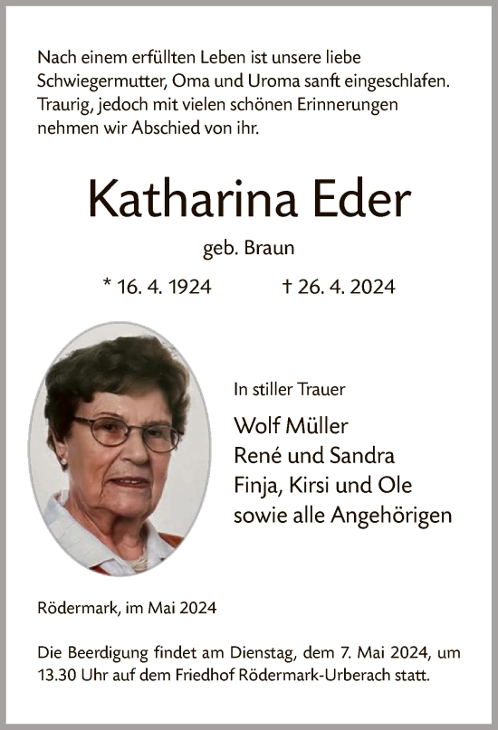 Todesanzeige von Katharina Eder von OF