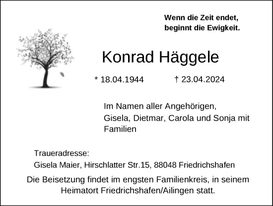 Todesanzeige von Konrad Häggele von OF