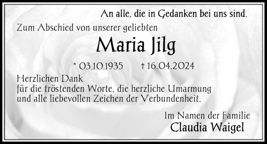 Todesanzeige von Maria Jilg von OF