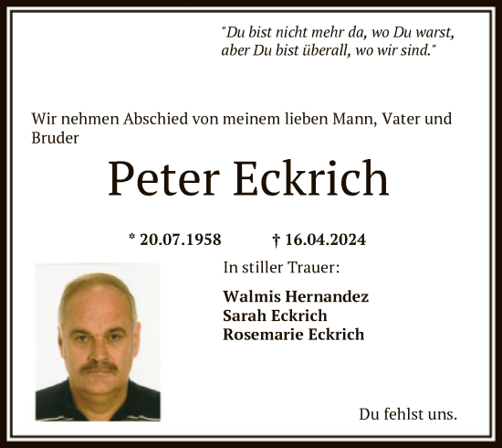 Todesanzeige von Peter Eckrich von OF