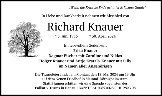 Todesanzeige von Richard Knauer von OF