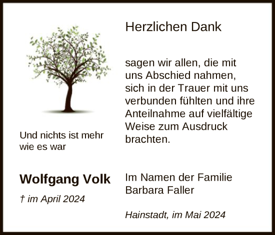 Todesanzeige von Wolfgang Volk von OF