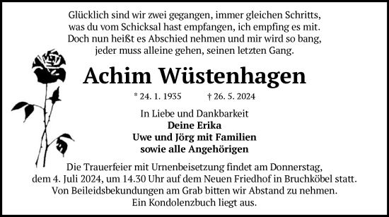 Todesanzeige von Achim Wüstenhagen von OF