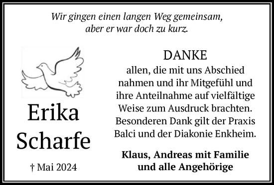 Todesanzeige von Erika Scharfe von OF