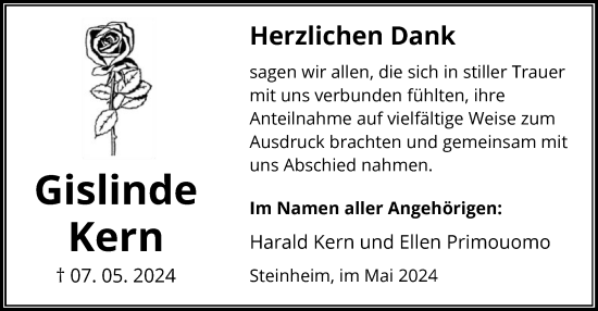 Todesanzeige von Gislinde Kern von OF