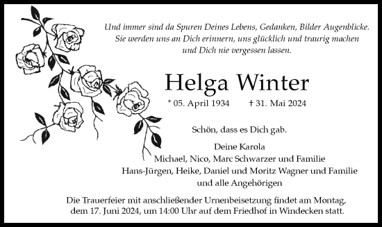 Todesanzeige von Helga Winter von OF