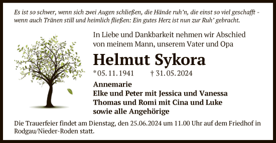 Todesanzeige von Helmut Sykora von OF