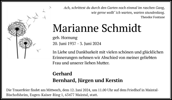 Todesanzeige von Marianne Schmidt von OF