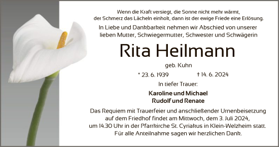 Todesanzeige von Rita Heilmann von OF