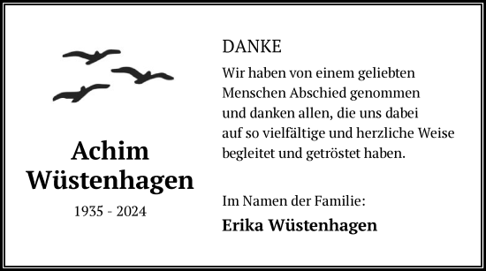 Todesanzeige von Achim Wüstenhagen von OF