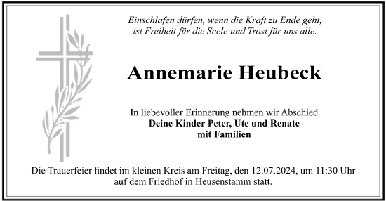 Todesanzeige von Annemarie Heubeck von OF