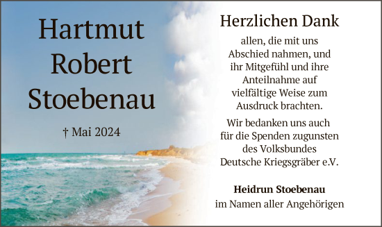 Todesanzeige von Hartmut Robert Stoebenau von OF