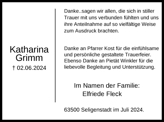 Todesanzeige von Katharina Grimm von OF