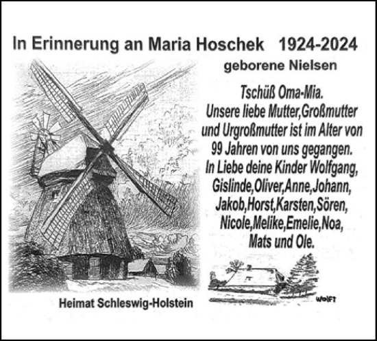 Todesanzeige von Maria Hoschek von OF