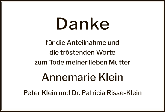 Todesanzeige von Annemarie Klein von OF