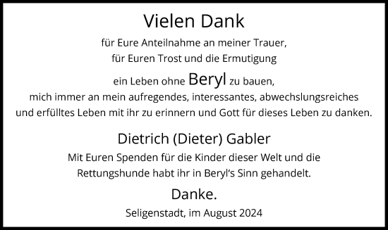 Todesanzeige von Dietrich Gabler von OF