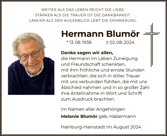 Todesanzeige von Hermann Blumör von OF