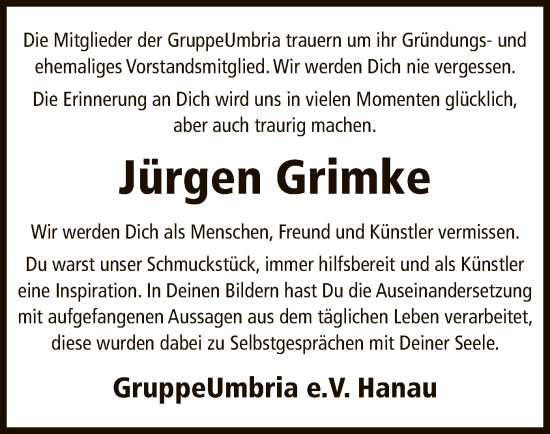 Todesanzeige von Jürgen Grimke von OF
