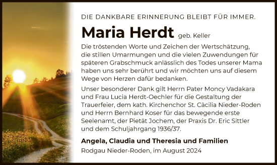 Todesanzeige von Maria Herdt von OF