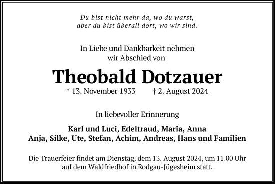 Todesanzeige von Theobald Dotzauer von OF