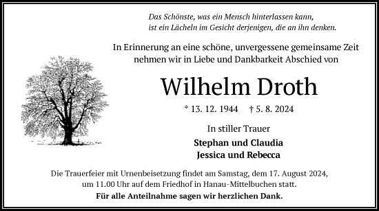 Todesanzeige von Wilhelm Droth von OF