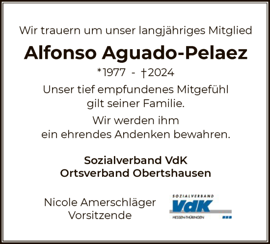 Todesanzeige von Alfonso Aguado-Pelaez von OF