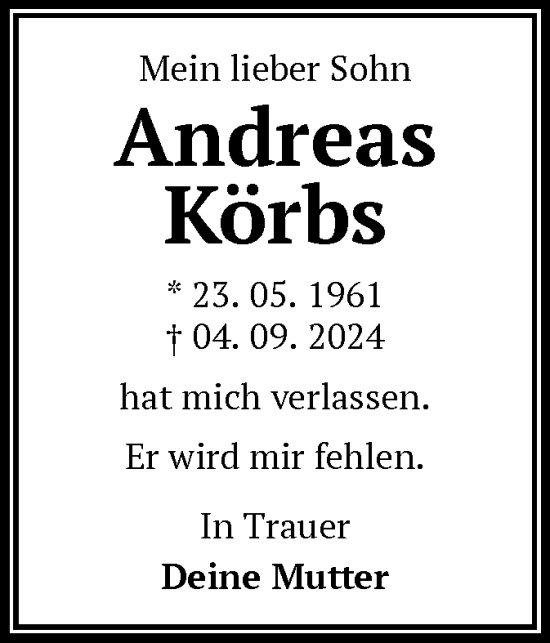 Todesanzeige von Andreas Körbs von OF
