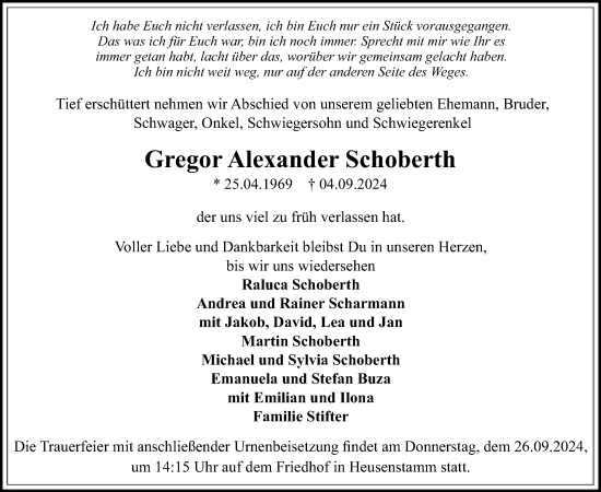 Todesanzeige von Gregor Alexander Schoberth von OF