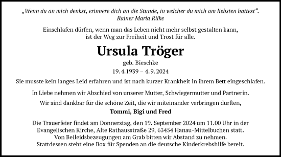 Todesanzeige von Ursula Tröger von OF