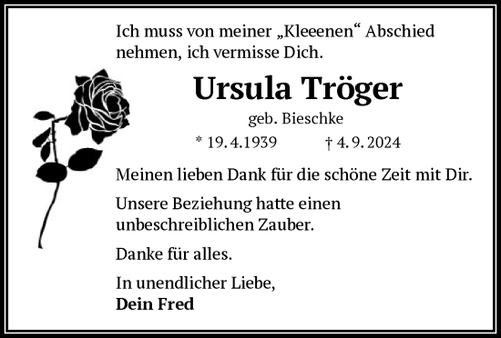 Todesanzeige von Ursula Tröger von OF