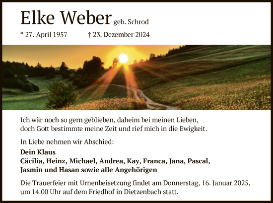 Todesanzeige von Elke Weber von OF